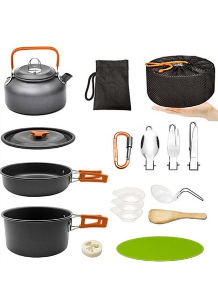 Aotu Kamp Pişirme Seti Su Isıtıcısı, Tencere, Kızartma Tavası, Kesme Tahtası Seti (Bpa Içermez, Fda Onaylı Değil)-Turuncu (Yurt Dışından)