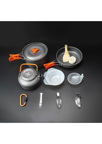 Aotu AT6384-2 Taşınabilir Saplı Tava Açık Hava Kamp Piknik Tencere Tencere Seti 2-3 Kişilik (Fda Yok, Bpa Içermez)-Turuncu (Yurt Dışından)