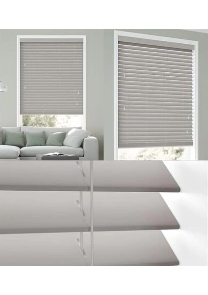 Wooden Blinds %100 Doğal Ahşap Jaluzi Perde 50MM, Alüminyum Kasalı Yüksek Kaliteli - Gri (Kurdelasız)