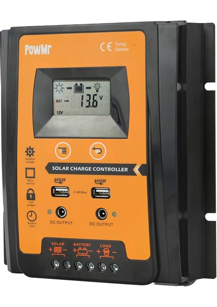 Powmr LCD Ekranlı Pwm Güneş Şarj Kontrol Cihazı 12V/24V Güneş Paneli IP32 Pv Akü Şarj Zamanlayıcı Regülatörü Çift USB PORTLU-30A (Yurt Dışından)