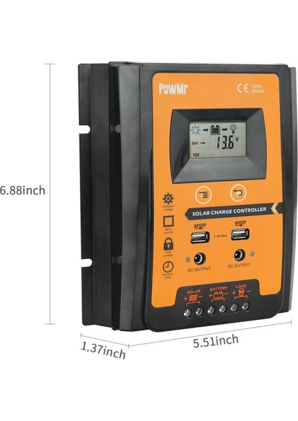 Powmr LCD Ekranlı Pwm Güneş Şarj Kontrol Cihazı 12V/24V Güneş Paneli IP32 Pv Akü Şarj Zamanlayıcı Regülatörü Çift USB PORTLU-30A (Yurt Dışından) modelleri