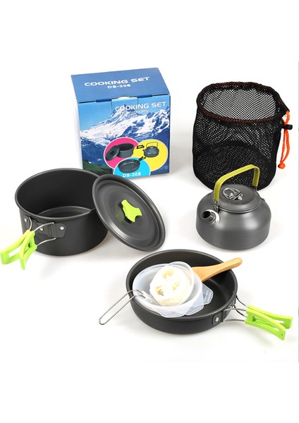 Halın DS-308 Taşınabilir Saplı Tava Kamp Tenceresi Tencere Seti 2-3 Kişilik (Fda Yok, Bpa Içermez)-Yeşil (Yurt Dışından)