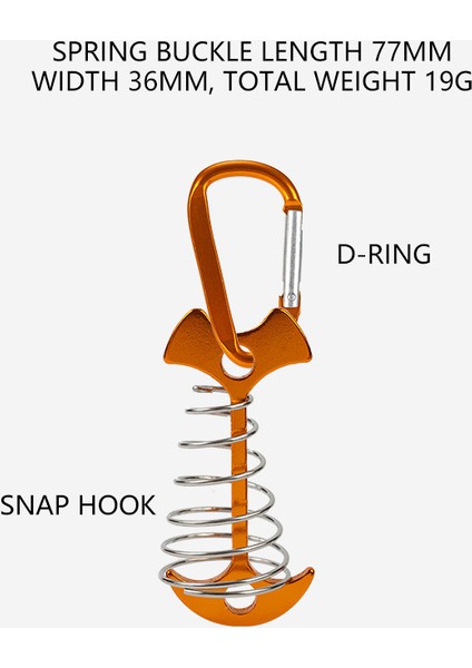 Aotu AT6546 Alüminyum Alaşımlı Balık Kılçığı Yaylı Çivili Çadır Kazığı Güverte Çapa Çivisi D Şeklinde Karabinalı-Sarı (Yurt Dışından) indirimleri