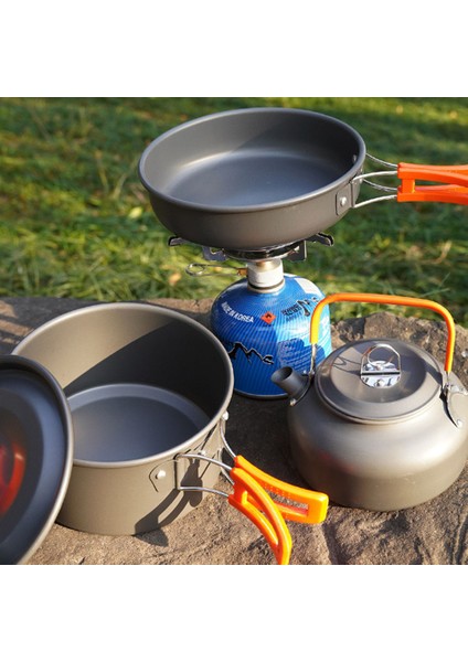 Aotu Açık Hava Kamp Pişirme Seti Tencere Tava Çaydanlık Tencere Seti (Fda Sertifikası Yok, Bpa Içermez)-Yeşil (Yurt Dışından) fiyatları