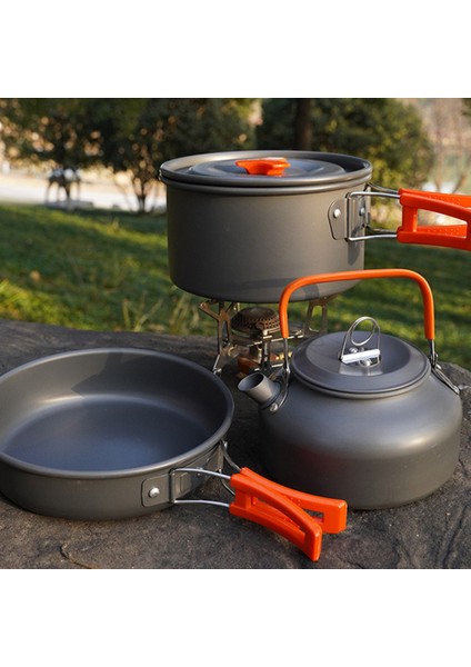 Aotu Açık Hava Kamp Pişirme Seti Tencere Tava Çaydanlık Tencere Seti (Fda Sertifikası Yok, Bpa Içermez)-Yeşil (Yurt Dışından) indirimleri