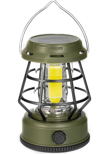 Retro Taşınabilir Kamp Lambası Kademesiz Karartmalı Çadır Feneri Asılı Lamba, Güneş Enerjili-Yeşil (Yurt Dışından)