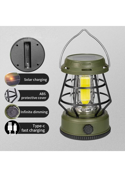 Retro Taşınabilir Kamp Lambası Kademesiz Karartmalı Çadır Feneri Asılı Lamba, Güneş Enerjili-Yeşil (Yurt Dışından) fiyatları