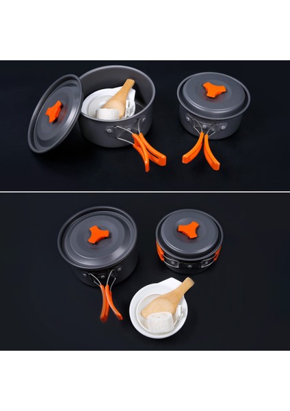 Hewolf HW-K1344 Taşınabilir Kaymaz Saplı Tava Sıcaklığa Dayanıklı Kamp Tencere Seti 2-3 Kişilik (Yurt Dışından) modelleri