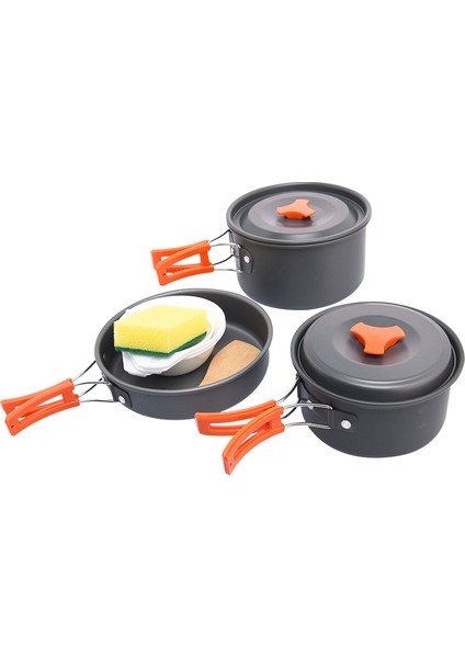 Wıdesea WSC-202J 2-3 Kişilik Alüminyum Kamp Tencere Seti, Hafif Kaynatma Tenceresi Çaydanlık Kızartma Tavası (Bpa Içermez, Fda Sertifikalı Değildir)-Turuncu (Yurt Dışından)