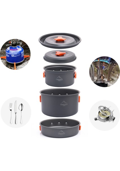 Wıdesea WSC-202J 2-3 Kişilik Alüminyum Kamp Tencere Seti, Hafif Kaynatma Tenceresi Çaydanlık Kızartma Tavası (Bpa Içermez, Fda Sertifikalı Değildir)-Turuncu (Yurt Dışından) fırsatları