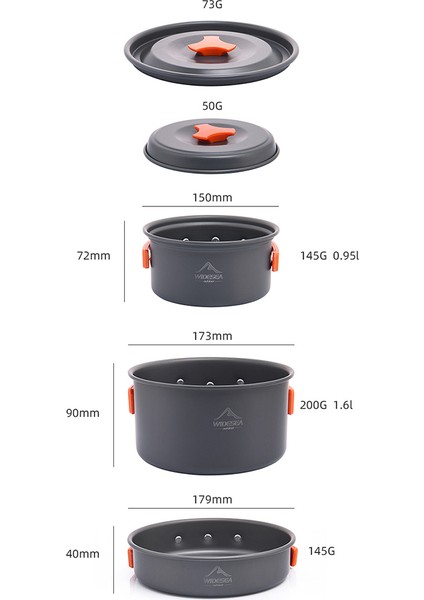 Wıdesea WSC-202J 2-3 Kişilik Alüminyum Kamp Tencere Seti, Hafif Kaynatma Tenceresi Çaydanlık Kızartma Tavası (Bpa Içermez, Fda Sertifikalı Değildir)-Turuncu (Yurt Dışından) indirimleri