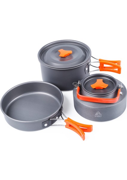 Hewolf HW-K1692 Taşınabilir Saplı Tava Sıcaklığa Dayanıklı Kamp Tencere Seti 2-3 Kişilik Su Şişesi ile (Yurt Dışından)
