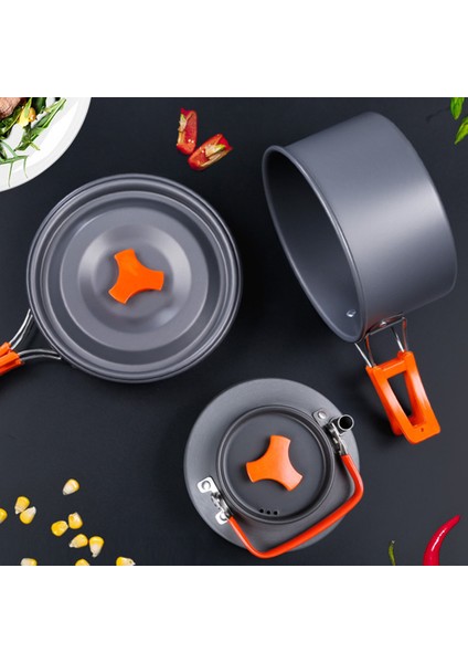 Hewolf HW-K1692 Taşınabilir Saplı Tava Sıcaklığa Dayanıklı Kamp Tencere Seti 2-3 Kişilik Su Şişesi ile (Yurt Dışından) indirimleri
