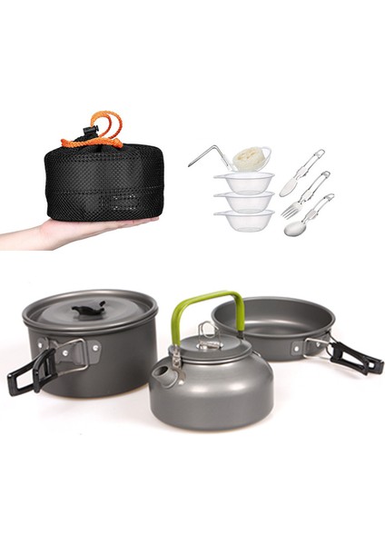 Halın Açık Hava Kamp Piknik Tencere + Tava + Çaydanlık 2-3 Kişilik Tencere Seti (Yurt Dışından)