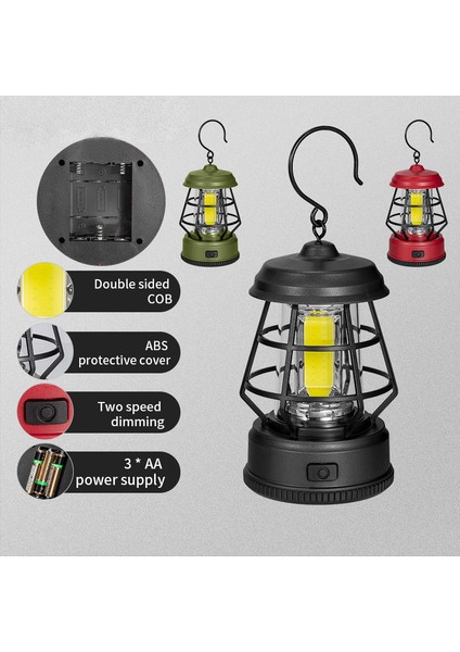 Vintage Taşınabilir Açık Hava Kamp Lambası Çadır Feneri Askılı Lamba, Kuru Pille Çalışır-Kırmızı (Yurt Dışından) fiyatları