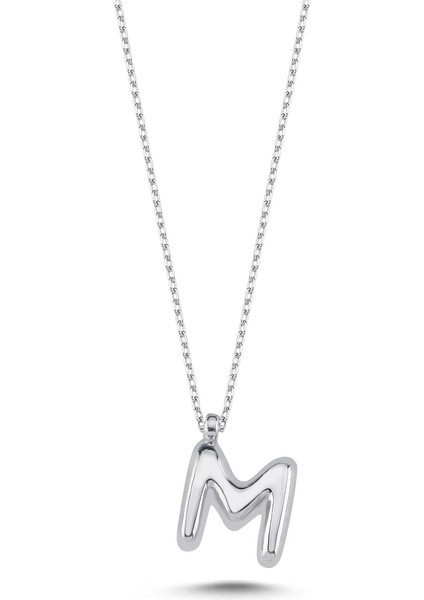 925 Ayar Gümüş Rodyum Kaplama 3 Boyutlu Balon M Harfi Kolye