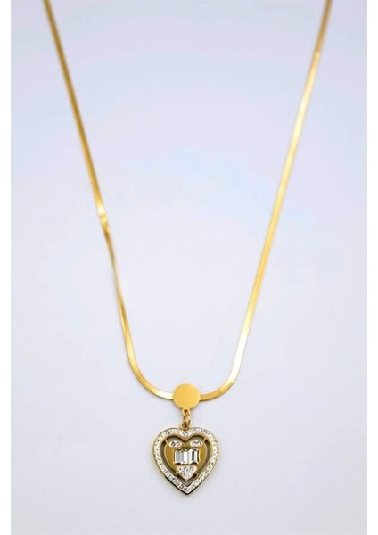 Baget Taşlı Kalp Kolye - Altın fiyatları