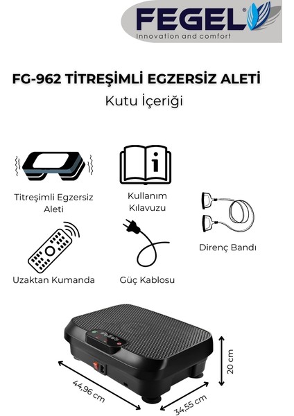 FG-962 Titreşimli Spor ve Egzersiz Aleti – 99 Kademe, Uzaktan Kumandalı, Direnç BANTLI,120 kg indirimleri