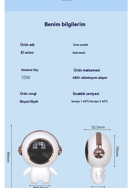 Astronot USB Taşınabilir El Isıtıcı (Yurt Dışından) modelleri