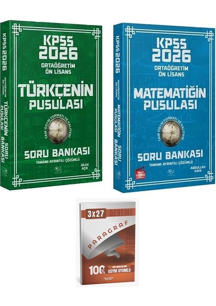 Cba + Anla Kazan 2026 Kpss Lise Ortaöğretim Ön Lisans Türkçe + Matematik Pusulası Soru Bankası 2 Li Set Cba Yayınları