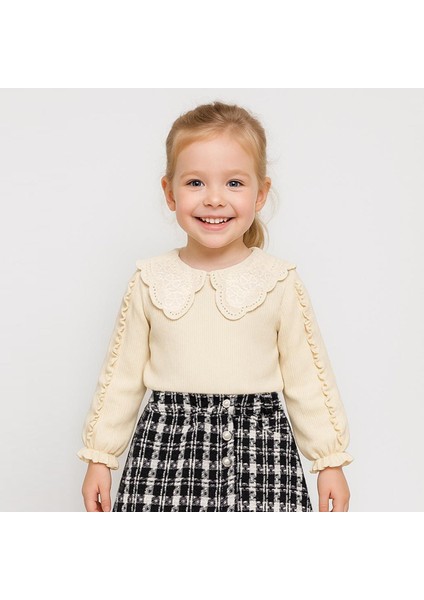 Dantel Bebe Yaka Fırfırlı 2ip Kız Çocuk Uzun Kollu Sweatshirt - %100 Pamuklu