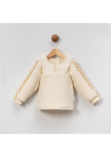 Dantel Bebe Yaka Fırfırlı 2ip Kız Çocuk Uzun Kollu Sweatshirt - %100 Pamuklu modelleri