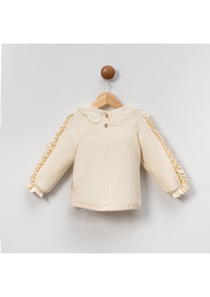 Dantel Bebe Yaka Fırfırlı 2ip Kız Çocuk Uzun Kollu Sweatshirt - %100 Pamuklu indirimleri