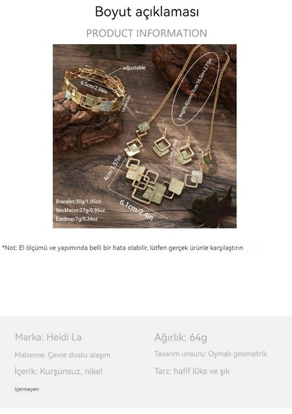 Yüksek Dereceli Bayan Renk Boyama Yağı Geometrik Kare Küpe Bilezik Kolye Seti (Yurt Dışından) modelleri