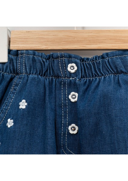 Kız Çocuk Çiçek Nakışlı Rahat Kalıp Yazlık Kot Kumaş Şort fiyatları