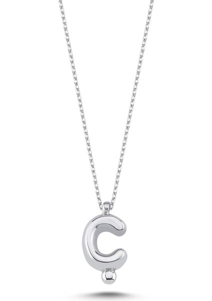 925 Ayar Gümüş Rodyum Kaplama 3 Boyutlu Balon Ç Harf Kolye