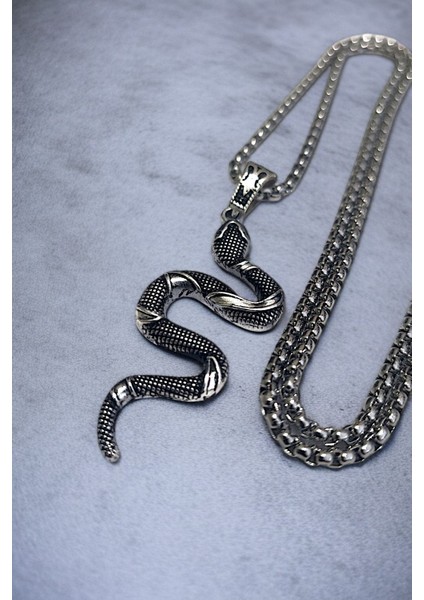 Gümüş Kaplama Krom-Çelik Erkek Kolyesi (California Milk Snake) Yılan Madalyon indirimleri