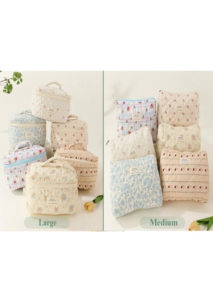 Makyaj Kozmetik Çantası 3 Adet Pamuklu Kapitone Makyaj Çantası Kadınlar Için Estetik Çiçekli Tuvalet Çantası, H (Yurt Dışından) indirimleri