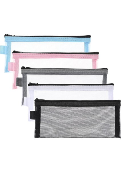 5 Parçalı Kalem Çantası, Şeffaf Sınav Kalem Çantası, Basit Naylon File Fermuarlı Kalem Çantası, Kozmetik Çantası, Kırtasiye Saklama Çantası (Yurt Dışından)