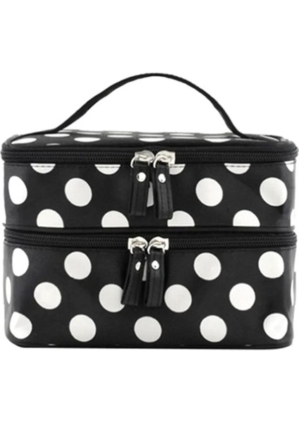 Büyük Kapasiteli Kozmetik Çantası Çift Katmanlı Fermuarlı Kadın Makyaj Çantaları Taşınabilir Seyahat Tuvalet Malzemeleri Düzenleyici (Yurt Dışından)