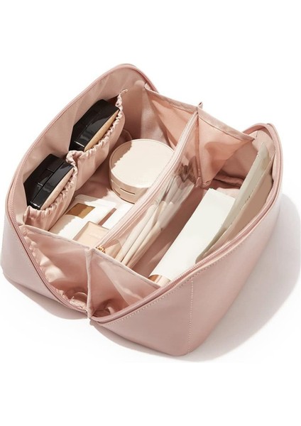 Seyahat Makyaj Çantası, Su Geçirmez Taşınabilir Kese, Açık Düz Tuvalet Çantası, Makyaj Düzenleyici, Bölücü ve Saplı (Pembe) (Yurt Dışından) modelleri