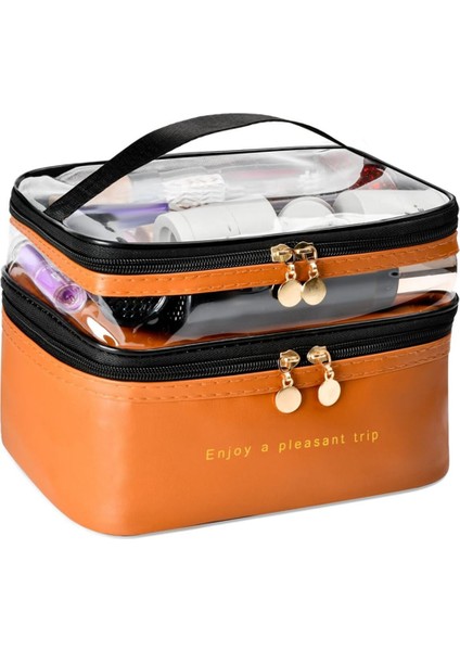 Büyük Katlı Seyahat Makyaj Çantaları, Şeffaf Makyaj Çantası Düzenleyici Cilt Bakım Çantası Katlı Makyaj Düzenleyici Çanta Kahverengi (Yurt Dışından)