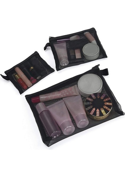 Fermuarlı File Çantalar, 3'lü Paket (K/o/b), Güzellik Makyaj Kozmetik Aksesuarları Düzenleyici, Seyahat Tuvalet Malzemeleri Seti Saklama Kesesi, Siyah (Yurt Dışından) modelleri
