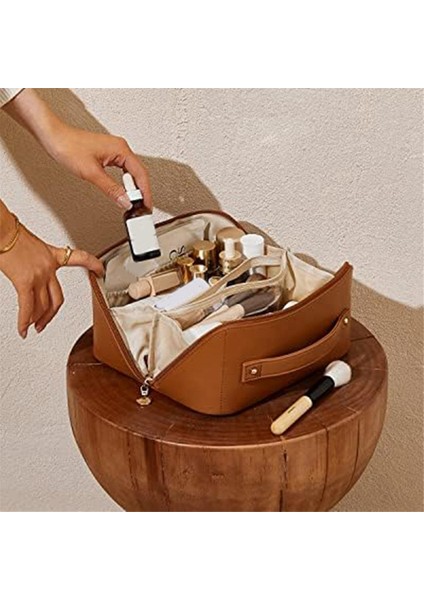 Seyahat Makyaj Çantası, Su Geçirmez Taşınabilir Kese, Açık Düz Tuvalet Çantası, Makyaj Düzenleyici, Bölücü ve Saplı (Siyah) (Yurt Dışından) indirimleri