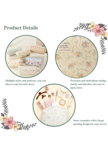 Makyaj Kozmetik Çantası 3 Adet Pamuklu Kapitone Makyaj Çantası Kadınlar Için Estetik Çiçekli Tuvalet Çantası (Yurt Dışından) fiyatları