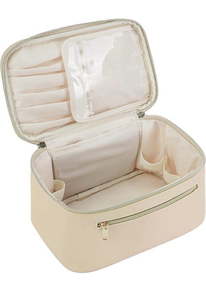 Kadınlar Için Eko Vegan Deri Makyaj Çantası, Seyahat Makyaj Düzenleyici Kozmetik Fırça Çantası, Bej (Yurt Dışından)