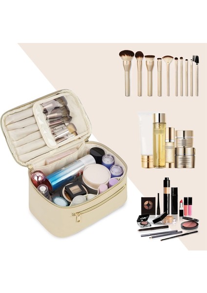 Kadınlar Için Eko Vegan Deri Makyaj Çantası, Seyahat Makyaj Düzenleyici Kozmetik Fırça Çantası, Bej (Yurt Dışından) fiyatları