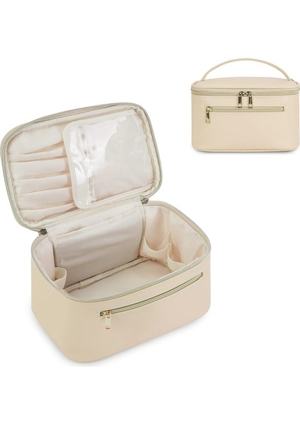 Kadınlar Için Eko Vegan Deri Makyaj Çantası, Seyahat Makyaj Düzenleyici Kozmetik Fırça Çantası, Bej (Yurt Dışından) modelleri