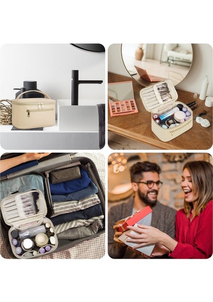 Kadınlar Için Eko Vegan Deri Makyaj Çantası, Seyahat Makyaj Düzenleyici Kozmetik Fırça Çantası, Bej (Yurt Dışından) indirimleri