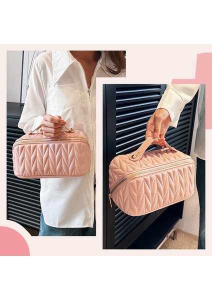 Kadınlar Için Su Geçirmez Iç Cepli Deri Seyahat Makyaj Çantası Büyük Kapasiteli Tuvalet Çantası Düzenleyici, Kahverengi (Yurt Dışından) indirimleri