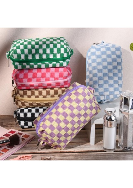 Adet Kareli Makyaj Çantası Kozmetik Çantası Toplu Makyaj Çantası Kişiselleştirilmiş Seyahat Tuvalet Çantası Düzenleyici Sevimli Makyaj Fırçaları (Yurt Dışından) fırsatları