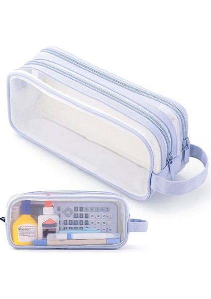 Grid Mesh Kalem Kutusu 2 Bölmeli Kalem Çantası Şeffaf Kalem Kesesi Genç Öğrenciler Için Şeffaf Makyaj Çantası - Mavi (Yurt Dışından) fiyatları