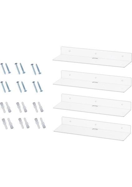 Şeffaf Akrilik Yüzen Raflar 4'lü Paket, 11,6 Inç Duvara Monte Raflar Yatak Odası, Banyo, Oturma Odası ve Oyun Odası Için (Yurt Dışından)