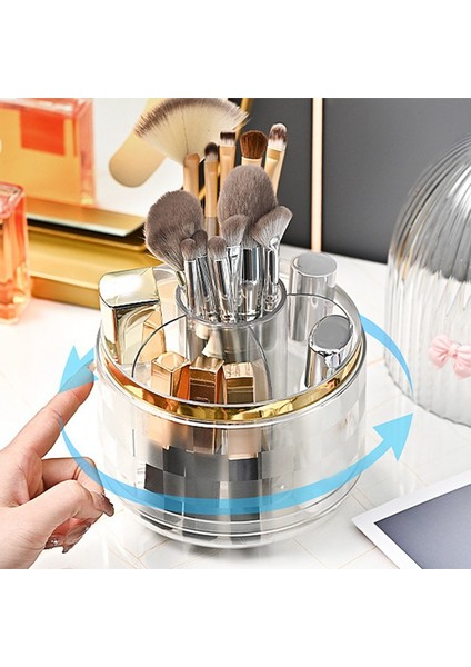 Kapaklı Dönebilen Makyaj Fırçası Tutucu Düzenleyici, 360° Dönebilen, Toz Geçirmez, Şeffaf Akrilik Kapaklı Makyaj Fırçası Kabı, B (Yurt Dışından) fırsatları