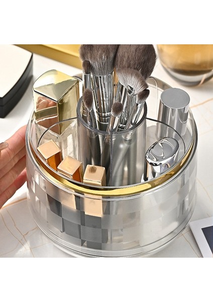 Kapaklı Dönebilen Makyaj Fırçası Tutucu Düzenleyici, 360° Dönebilen, Toz Geçirmez, Şeffaf Akrilik Kapaklı Makyaj Fırçası Kabı, B (Yurt Dışından) indirimleri