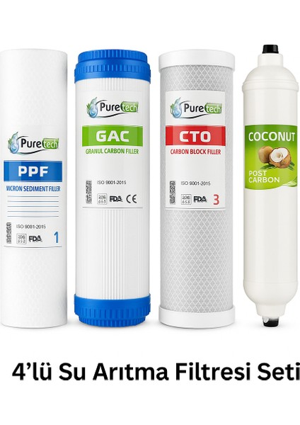 - Puretech Açık Kasa Su Arıtma Cihazları 4' Lü Filtre Seti